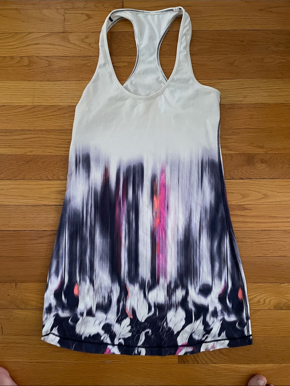 Lululemon White Racerback Tank with Black and Pink Ombre Floral